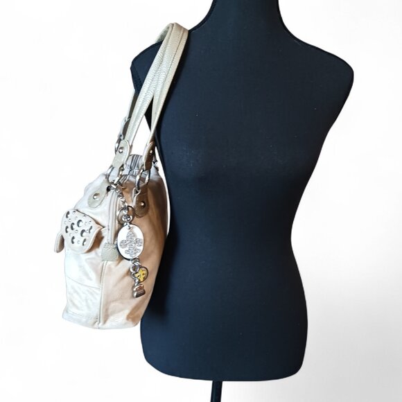 Kathy Van Zeeland Gold Tone Shoulder Bag Faux Suede Metallic Trim - Picture 11 of 16